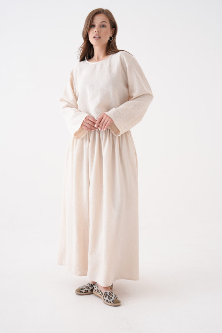 Beige Elegant Modest Suit With Maxi Flared Skirt