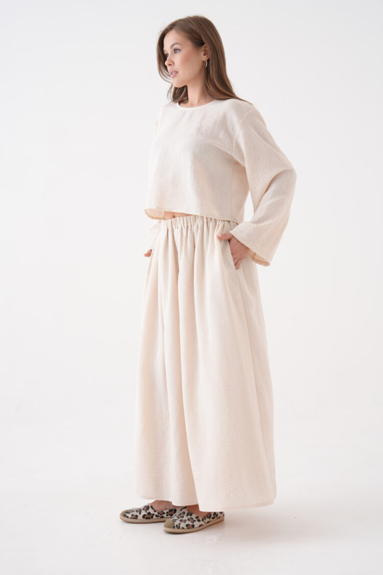Beige Elegant Modest Suit With Maxi Flared Skirt