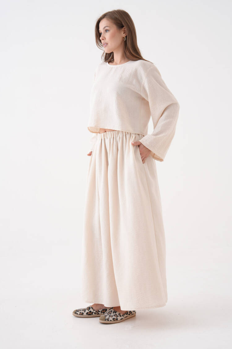 Beige Elegant Modest Suit With Maxi Flared Skirt