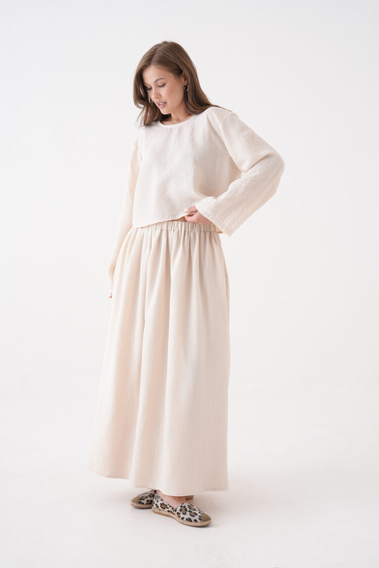 Beige Elegant Modest Suit With Maxi Flared Skirt