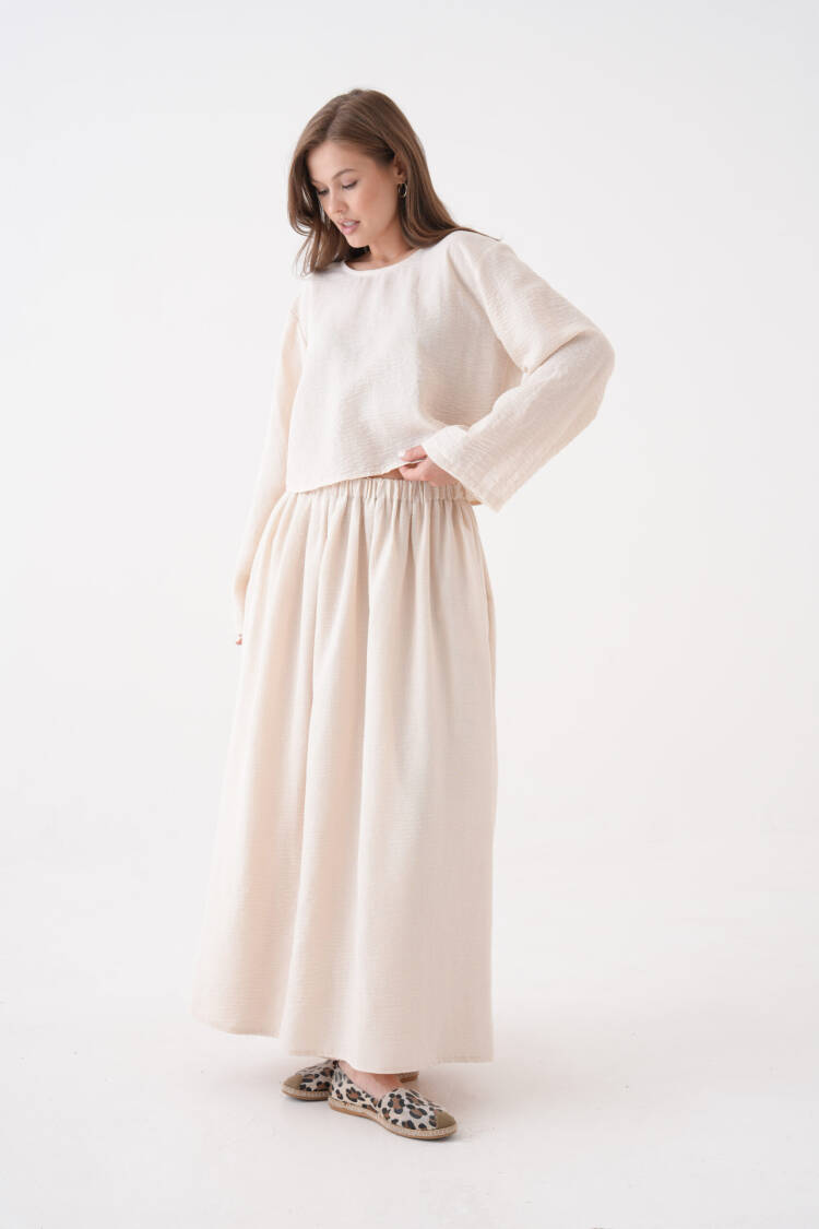 Beige Elegant Modest Suit With Maxi Flared Skirt