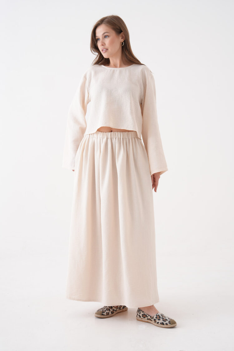 Beige Elegant Modest Suit With Maxi Flared Skirt