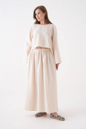 Beige Elegant Modest Suit With Maxi Flared Skirt - Brand: First Angels - Women's Clothing Wholesale - Globality Store