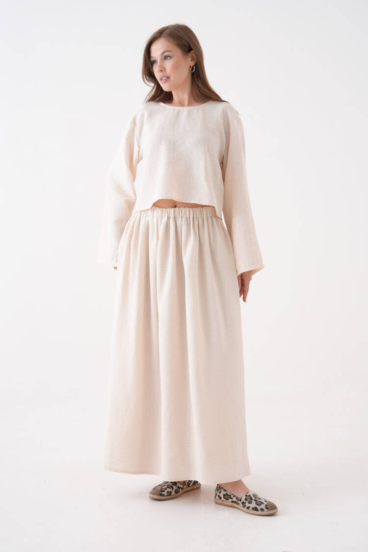 Beige Elegant Modest Suit With Maxi Flared Skirt