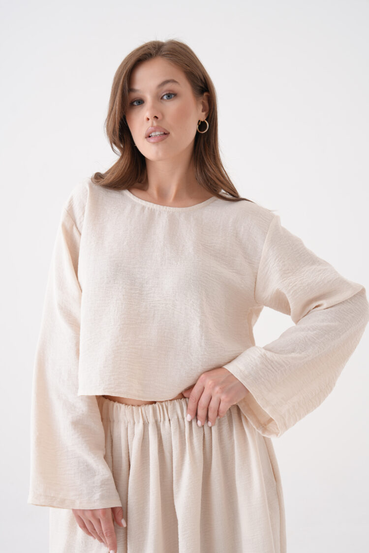 Beige Elegant Modest Suit With Maxi Flared Skirt