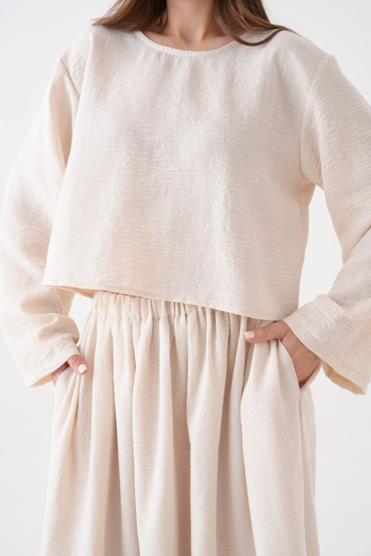 Beige Elegant Modest Suit With Maxi Flared Skirt