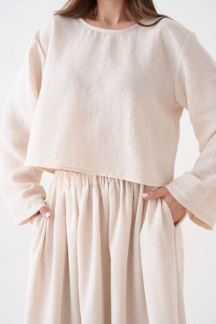 Beige Elegant Modest Suit With Maxi Flared Skirt