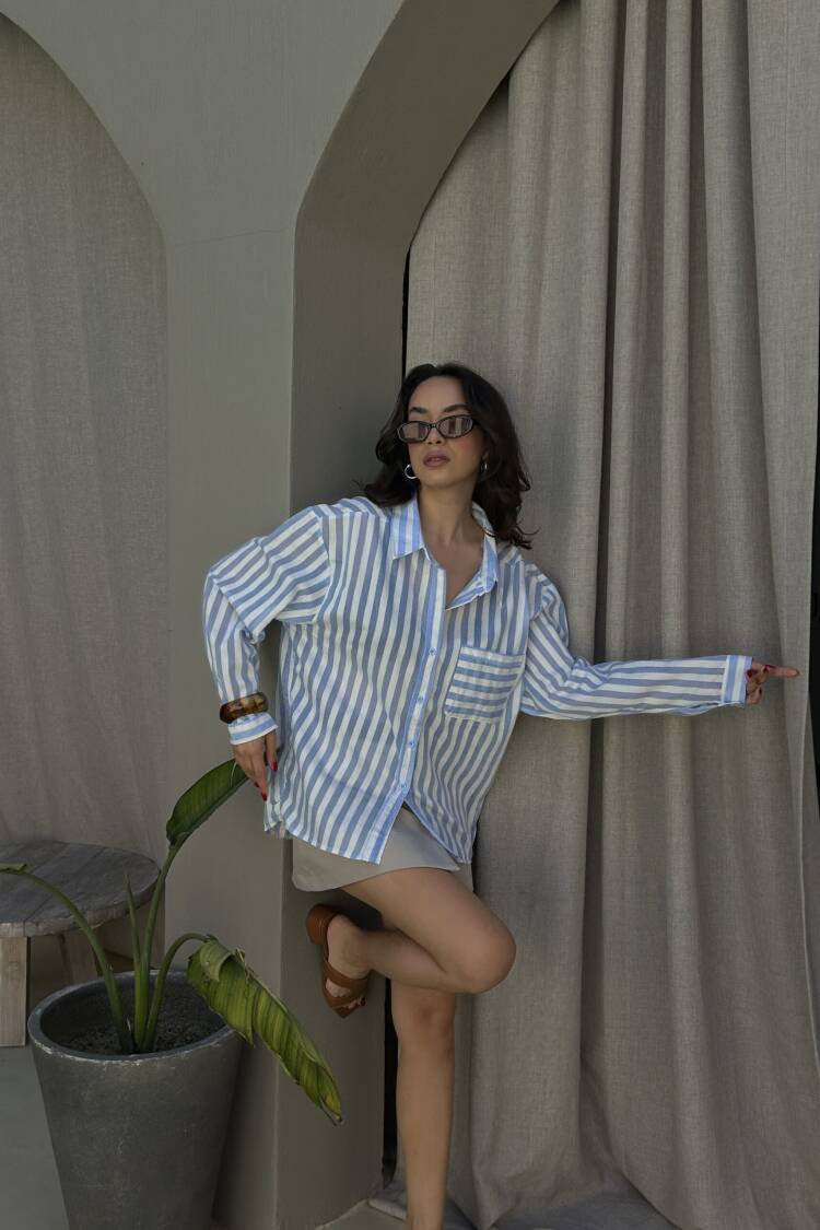 Striped Oversized Fit Shirt With Square Neck