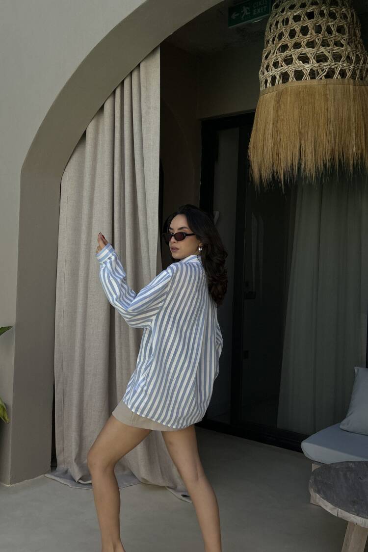 Striped Oversized Fit Shirt With Square Neck