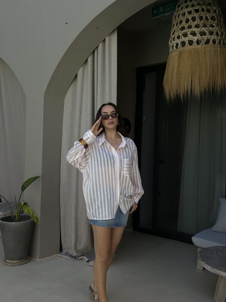 White Oversized Striped Casual Shirt