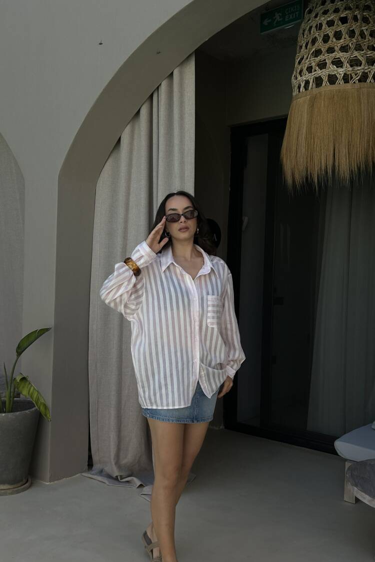White Oversized Striped Casual Shirt