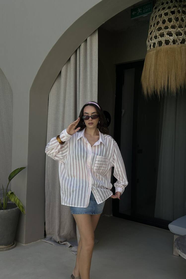White Oversized Striped Casual Shirt