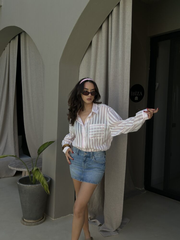 White Oversized Striped Casual Shirt