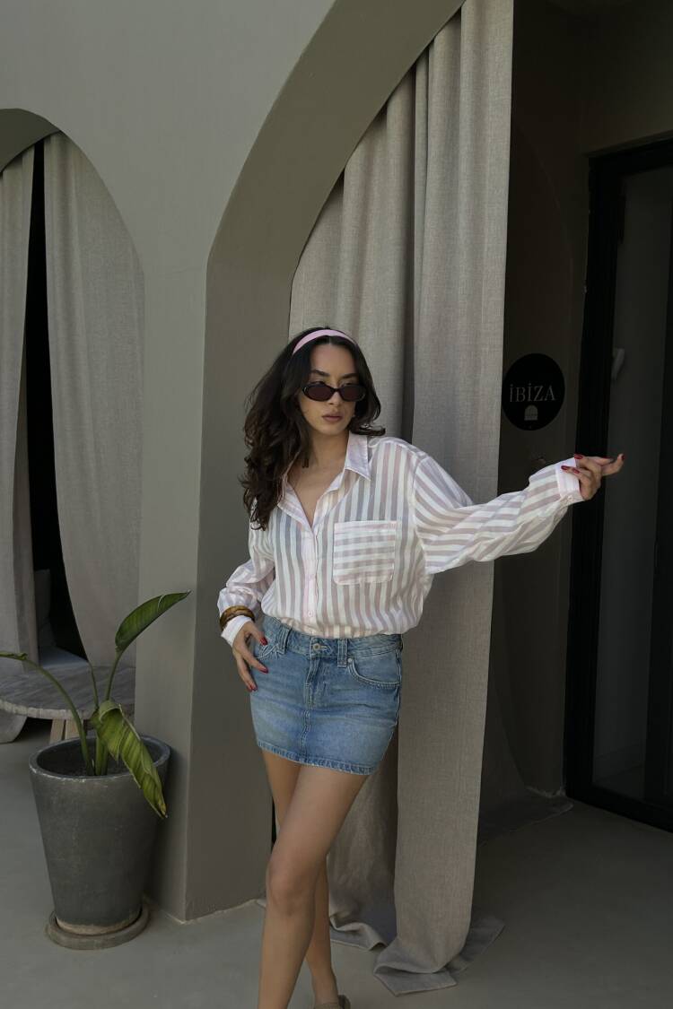 White Oversized Striped Casual Shirt