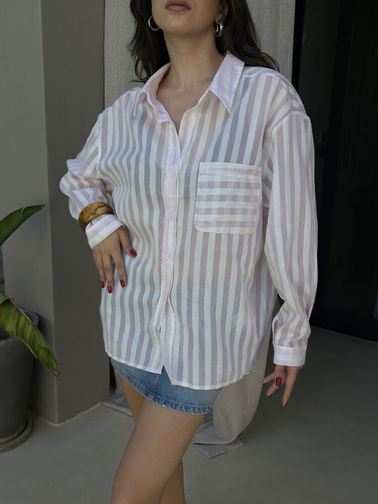 White Oversized Striped Casual Shirt