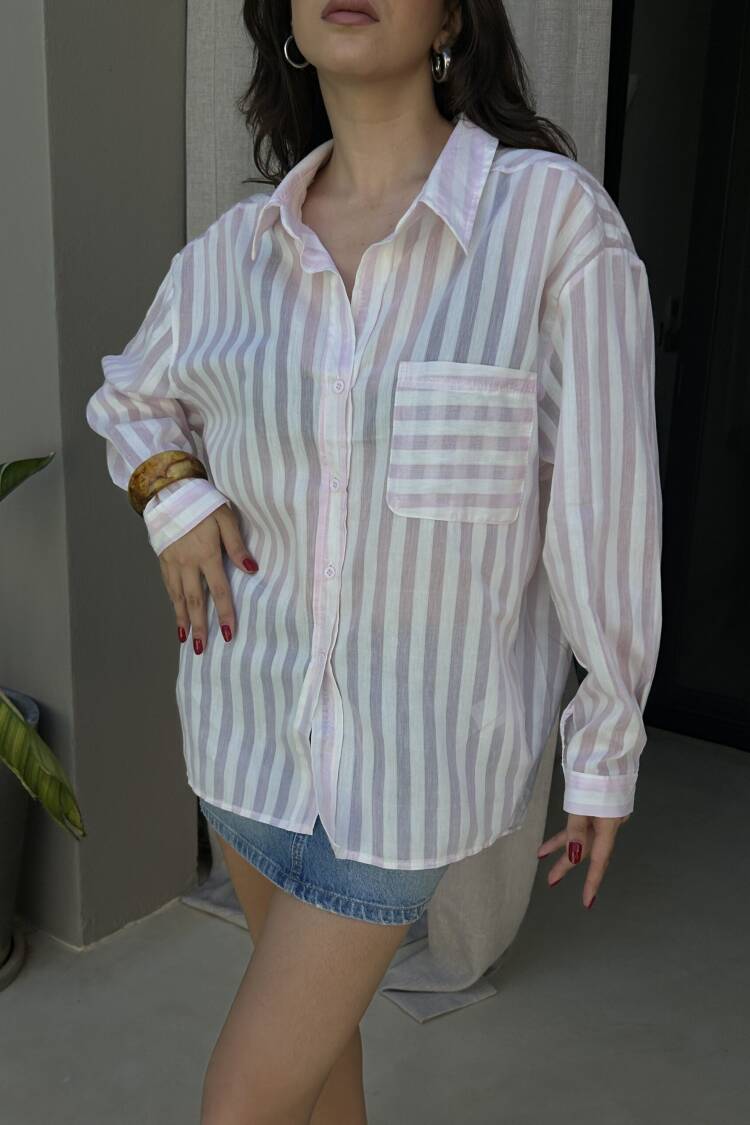 White Oversized Striped Casual Shirt