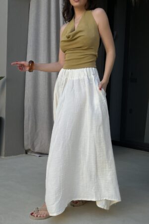 White Boho Asymmetrical Maxi Skirt High Waist - Brand: First Angels - Women & Kids, Baby Clothes Wholesale - Globality Store