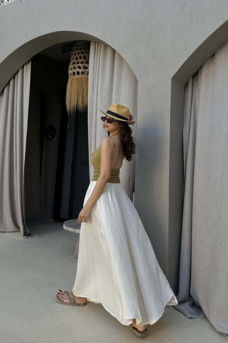 White Boho Asymmetrical Maxi Skirt High Waist