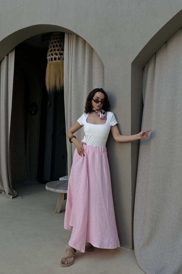 Flared Maxi Skirt High Waist Pull On