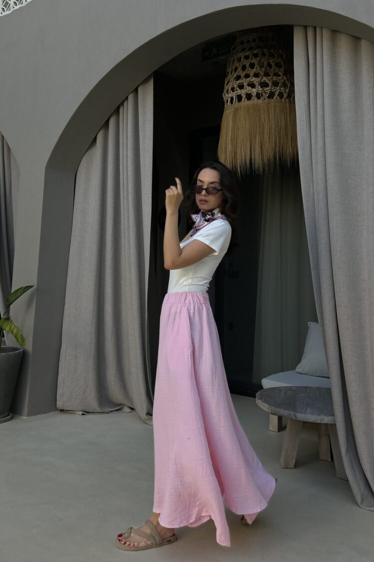 Flared Maxi Skirt High Waist Pull On