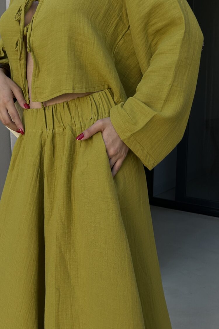 Yellow Boho Flared Maxi Skirt Mid Waist Pull On