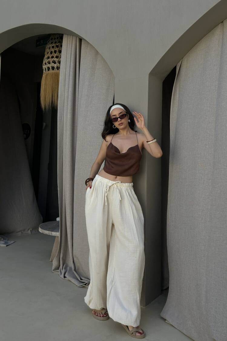 Beige High Waist Boho Parachute Pants - Brand: First Angels - Women's Clothing Wholesale - Globality Store