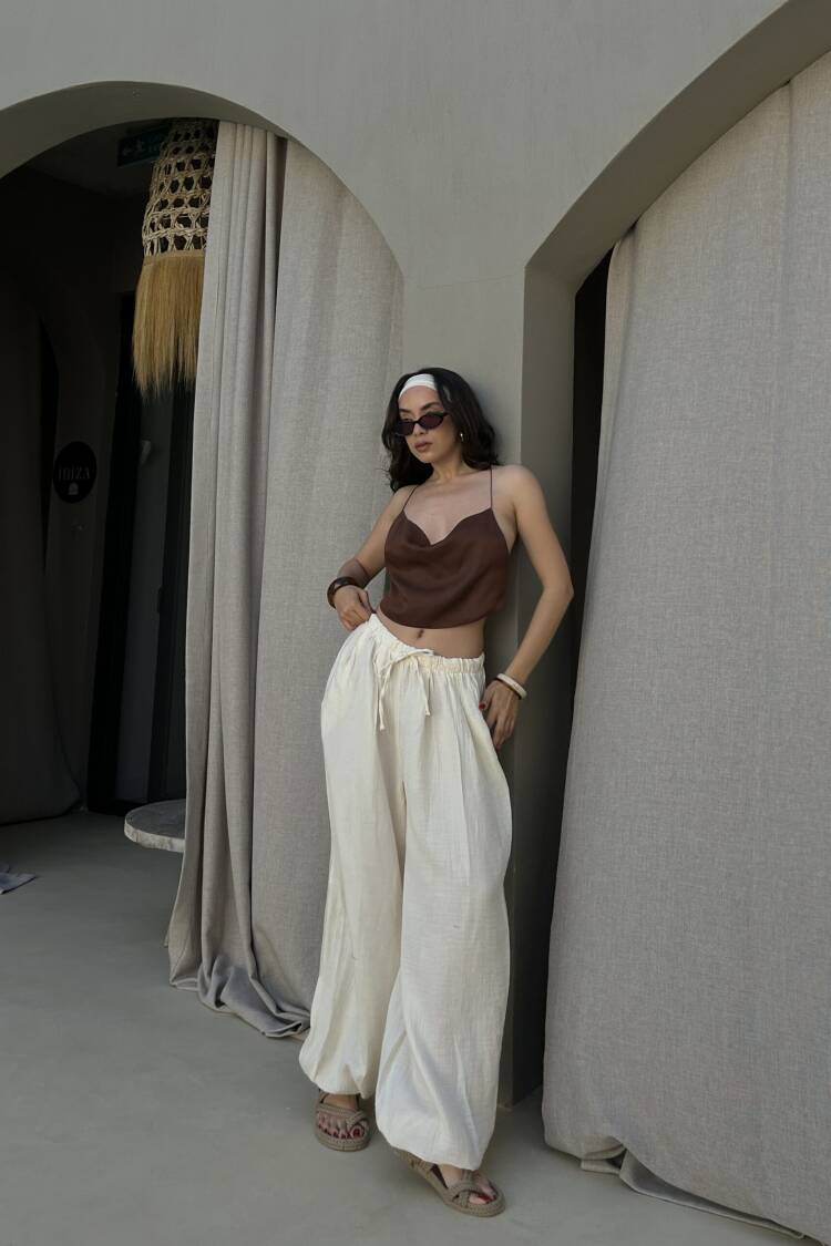 Beige High Waist Boho Parachute Pants