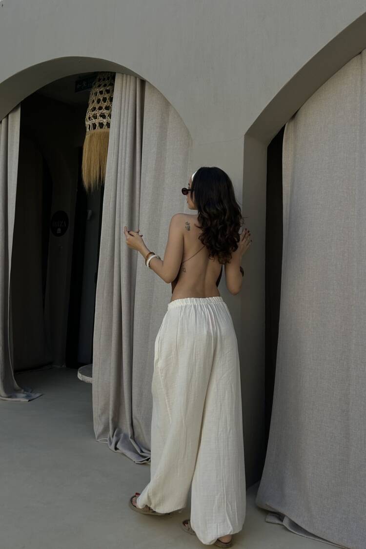 Beige High Waist Boho Parachute Pants