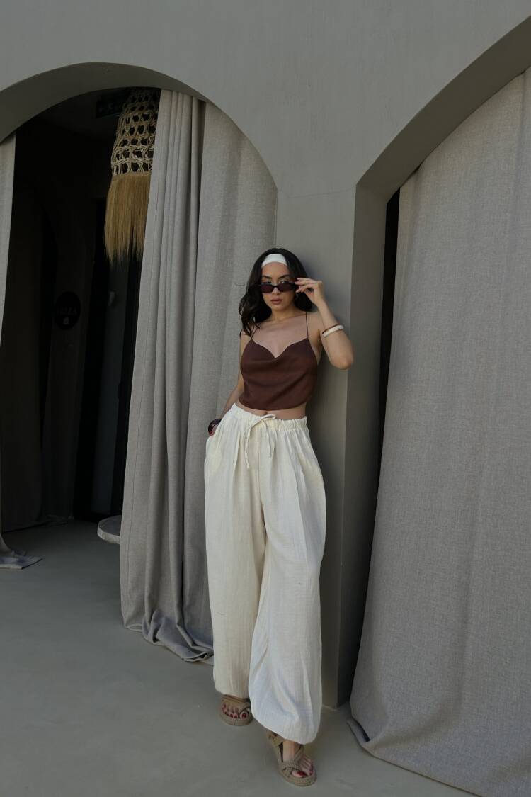 Beige High Waist Boho Parachute Pants