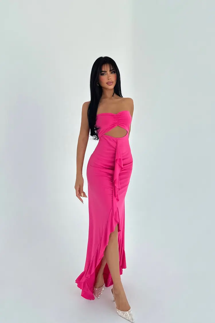 Pink Sleeveless Glam Tank Dress With Notched Neck