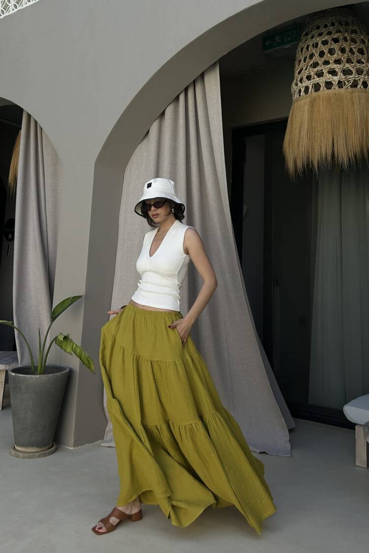 Boho Layered Maxi Skirt With Slant Pockets
