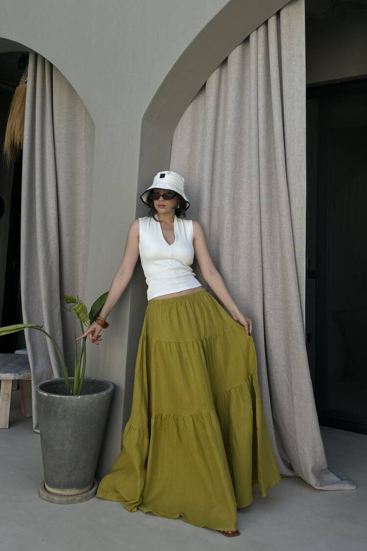 Boho Layered Maxi Skirt With Slant Pockets