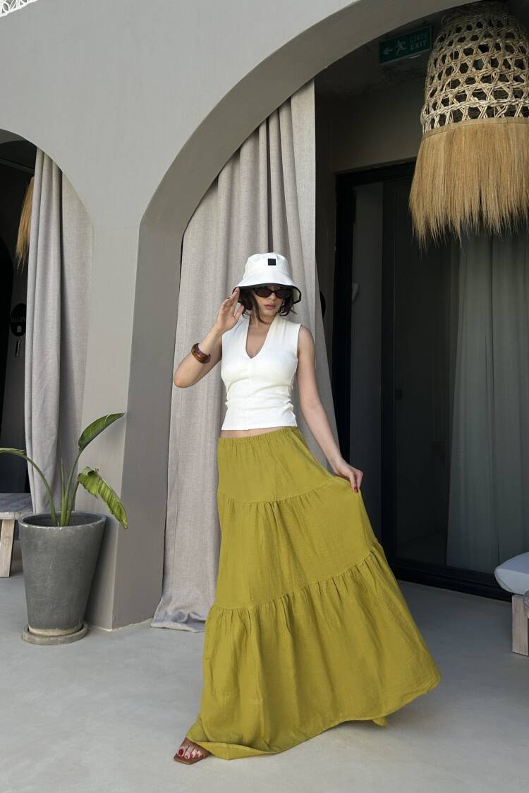 Boho Layered Maxi Skirt With Slant Pockets