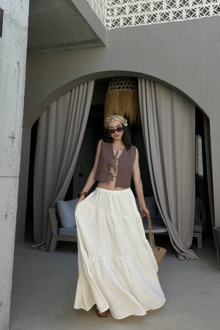 Beige Layered Maxi Boho Skirt - Brand: First Angels - Women's Clothing Wholesale - Globality Store