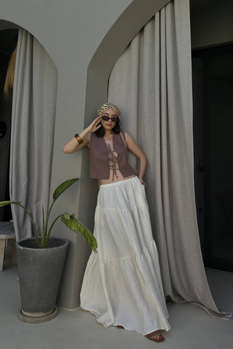 Beige Layered Maxi Boho Skirt