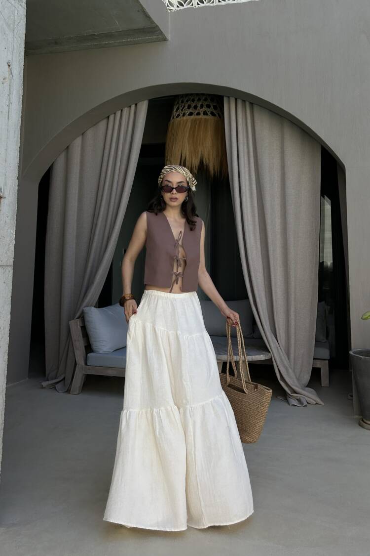 Beige Layered Maxi Boho Skirt