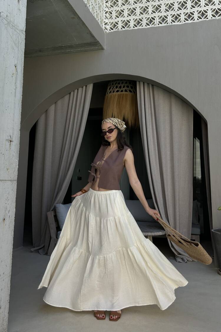 Beige Layered Maxi Boho Skirt