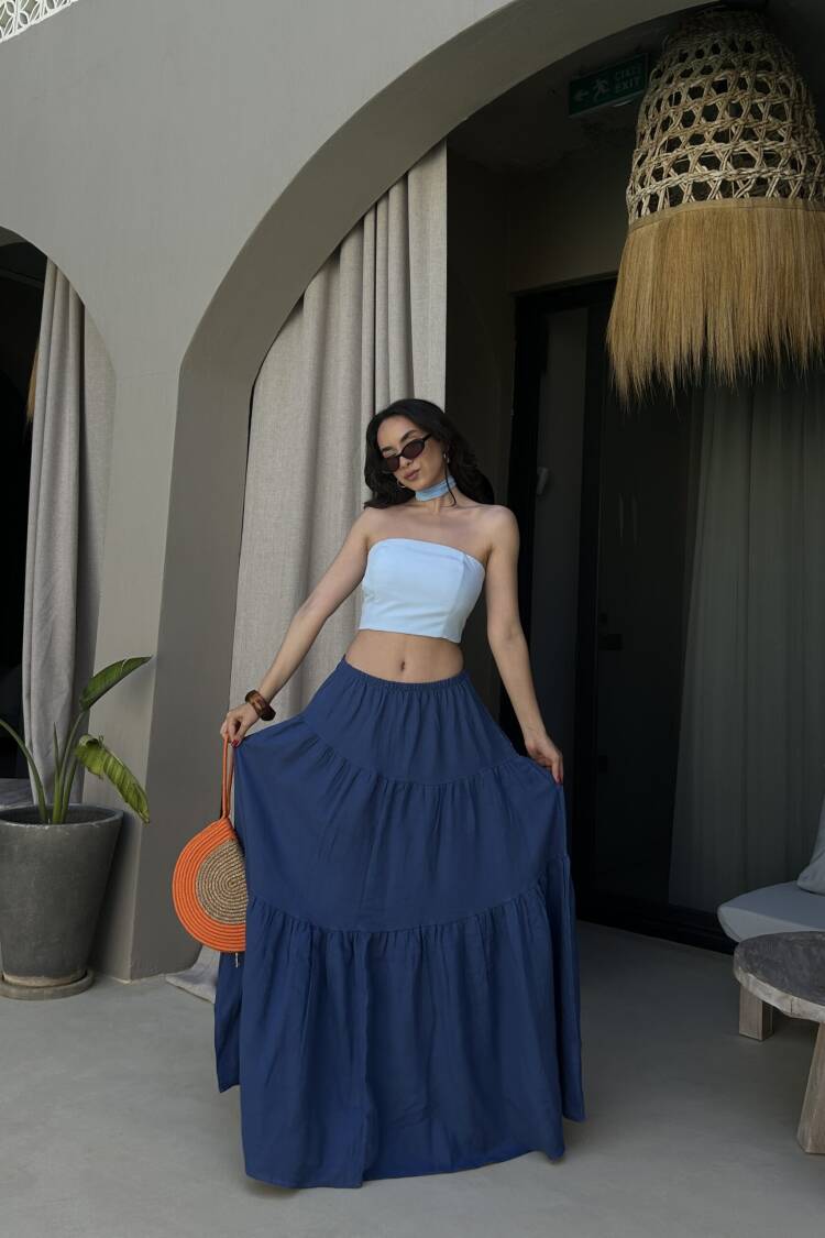 Blue Boho Layered Maxi Skirt - Brand: First Angels - Women's Clothing Wholesale - Globality Store