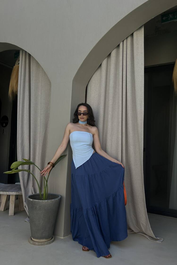 Blue Boho Layered Maxi Skirt