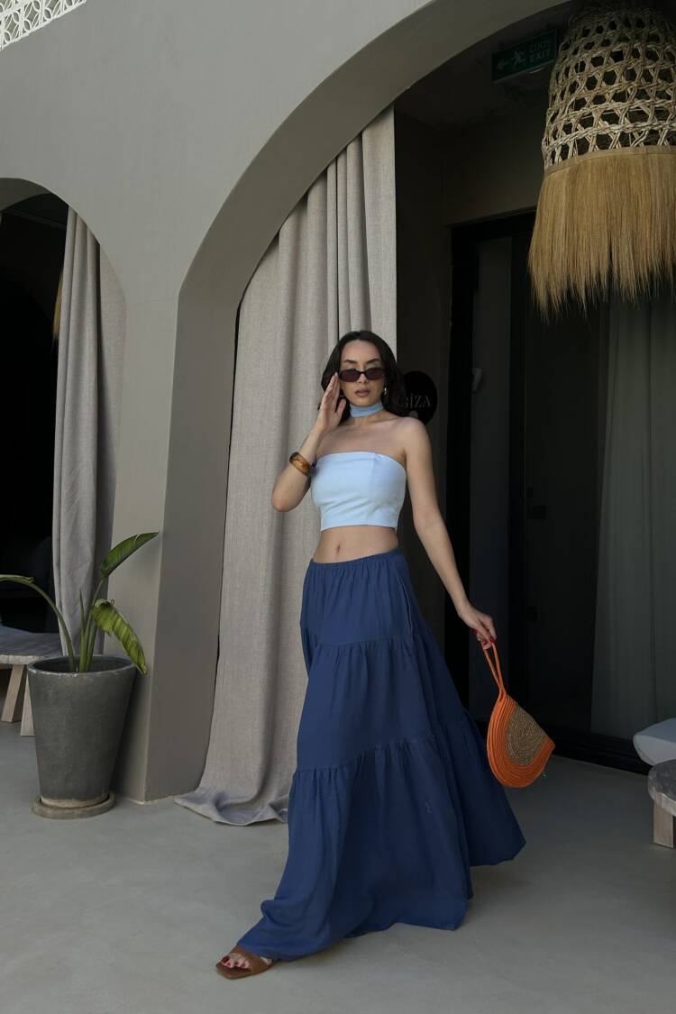 Blue Boho Layered Maxi Skirt