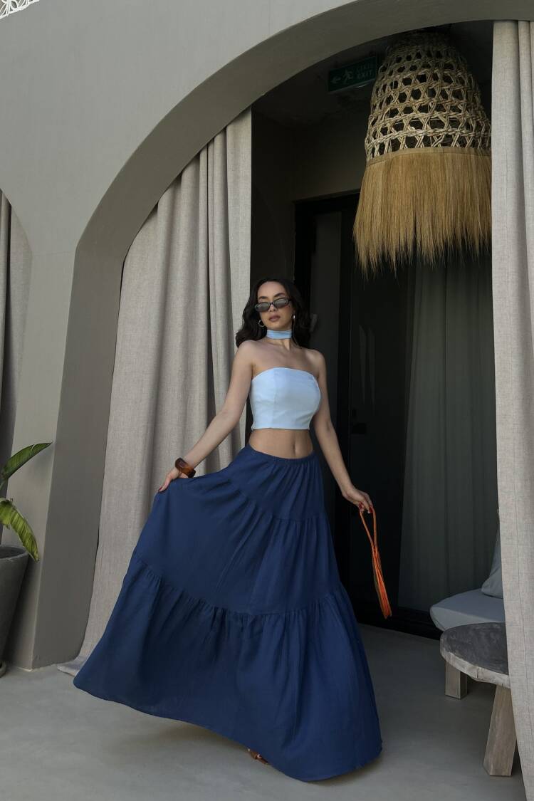 Blue Boho Layered Maxi Skirt