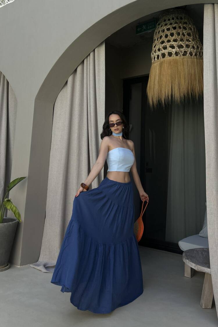 Blue Boho Layered Maxi Skirt