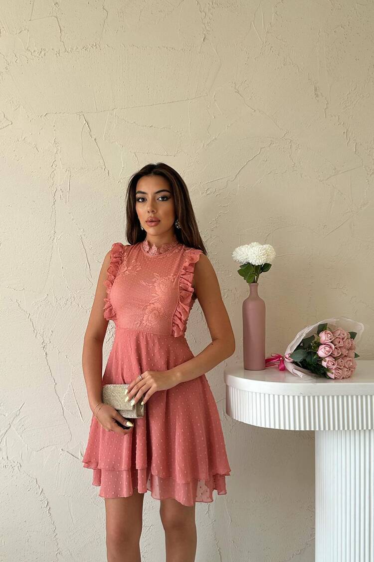 A-Line Sleeveless Mini Dress With Polka Dot & Floral