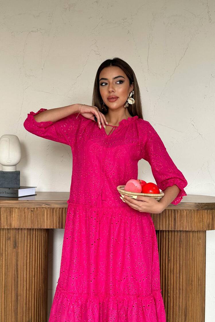 Fit And Flare Midi Dress With 3/4 Sleeves