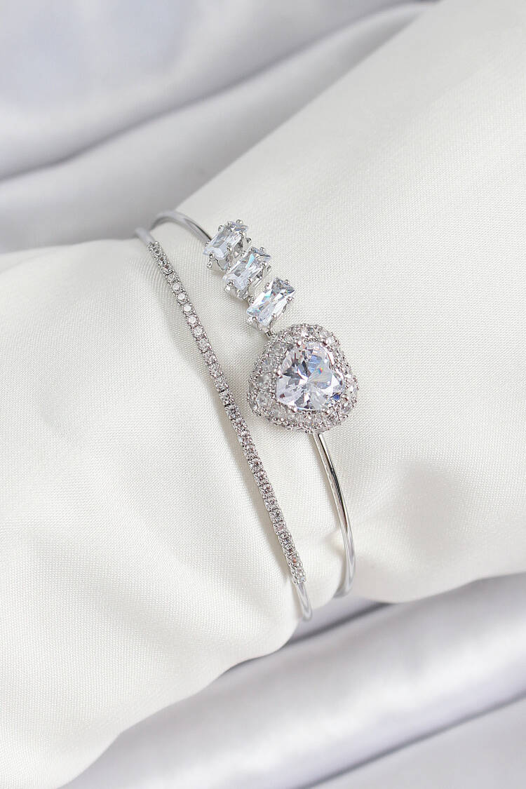 Women's Bracelet With Brass Silver Color Heart Zircon Stone - Brand: Ebijuteri - Women's Clothing Wholesale - Globality Store