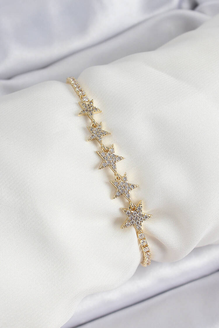 Brass Gold Color Star Pattern Women's Bracelet
