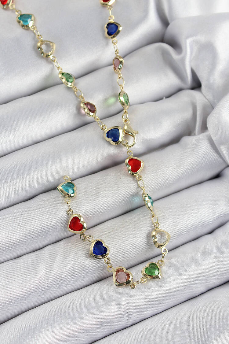 Brass Gold Color Mixed Color Zircon Stone Heart Y Women Necklace