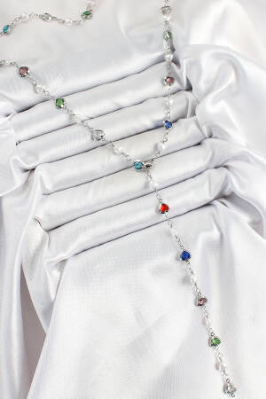 Brass Silver Color Pearl Zircon Stone Heart Y Women Necklace - Brand: Ebijuteri - Women's Clothing Wholesale - Globality Store