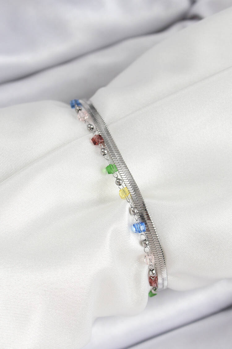 316l Steel Silver Color Mixed Color Crystal Stone Women Bracelet