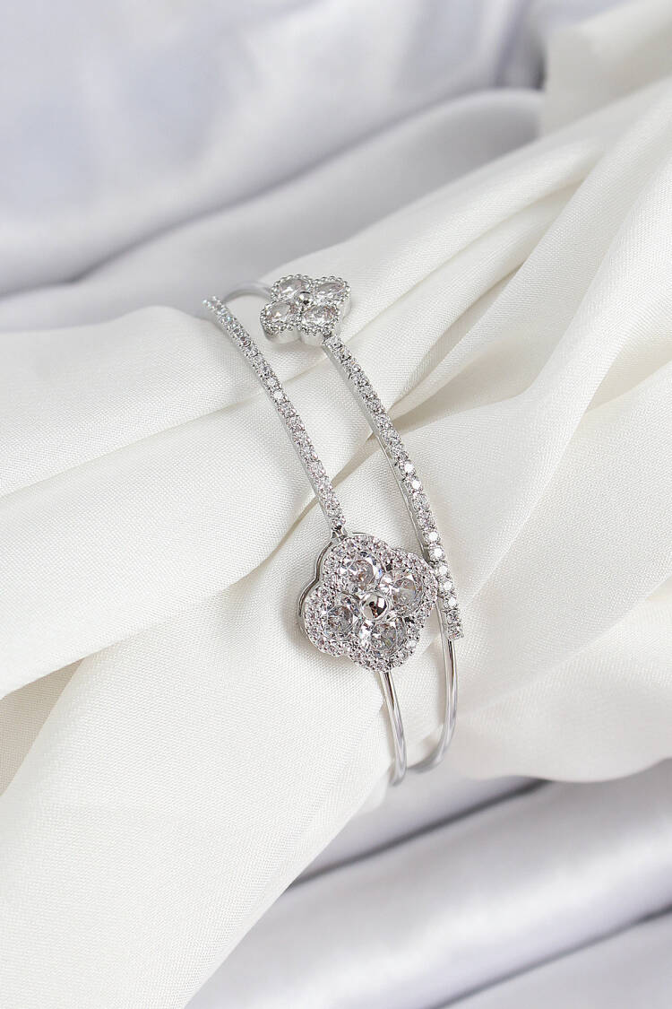 Brass Silver Color Zircon Stone Clover Model 2 Pcs Women's Bracelet - Brand: Ebijuteri - Women & Kids, Baby Clothes Wholesale - Globality Store